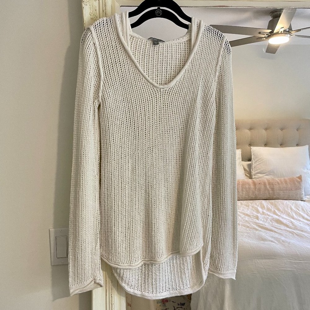 James Perse Open Knit Cotton/Linen Hooded Top In Off White (S)